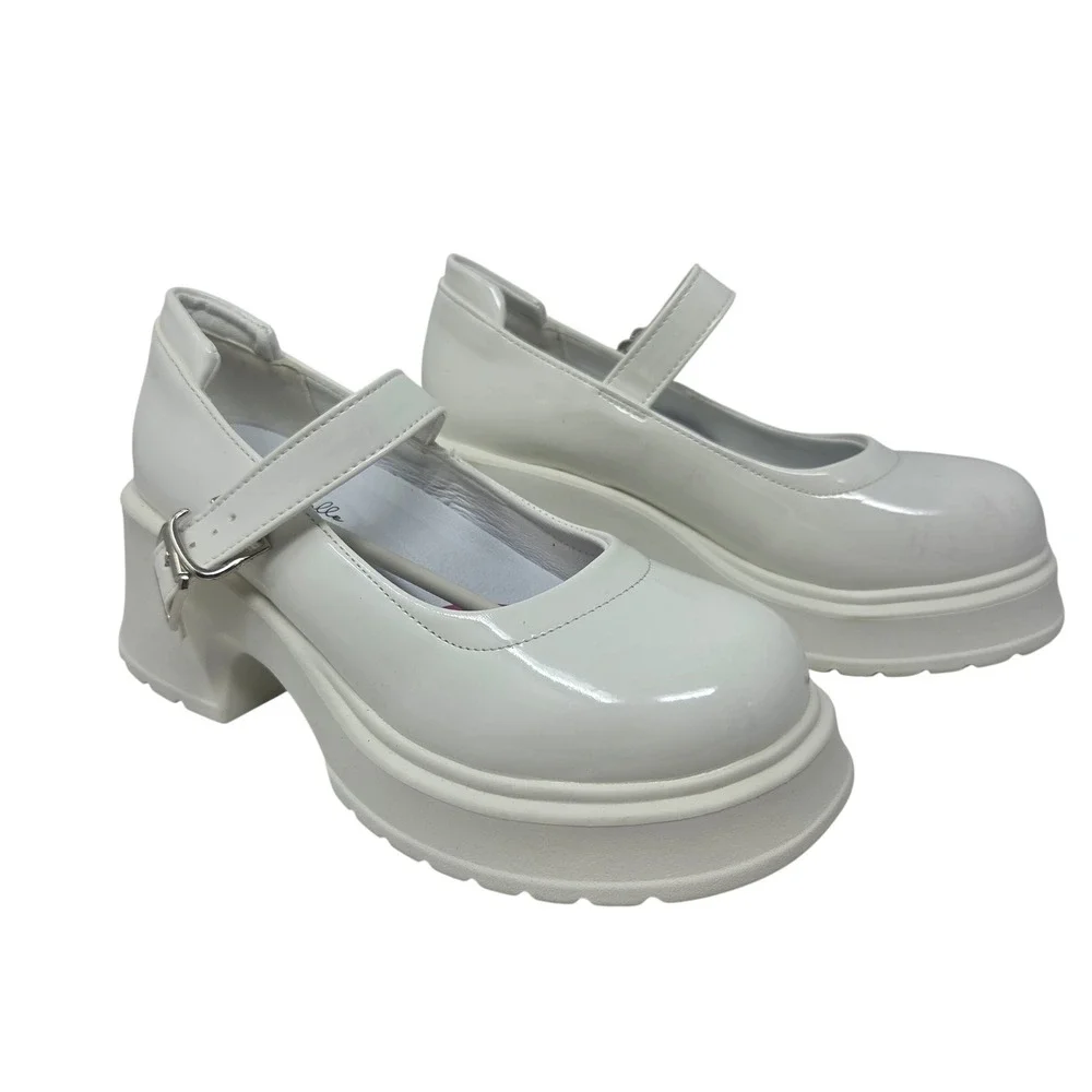 Genialle Platform Mary Janes Women Size 5 White Patent Chunky Lug Sole NWT GEN